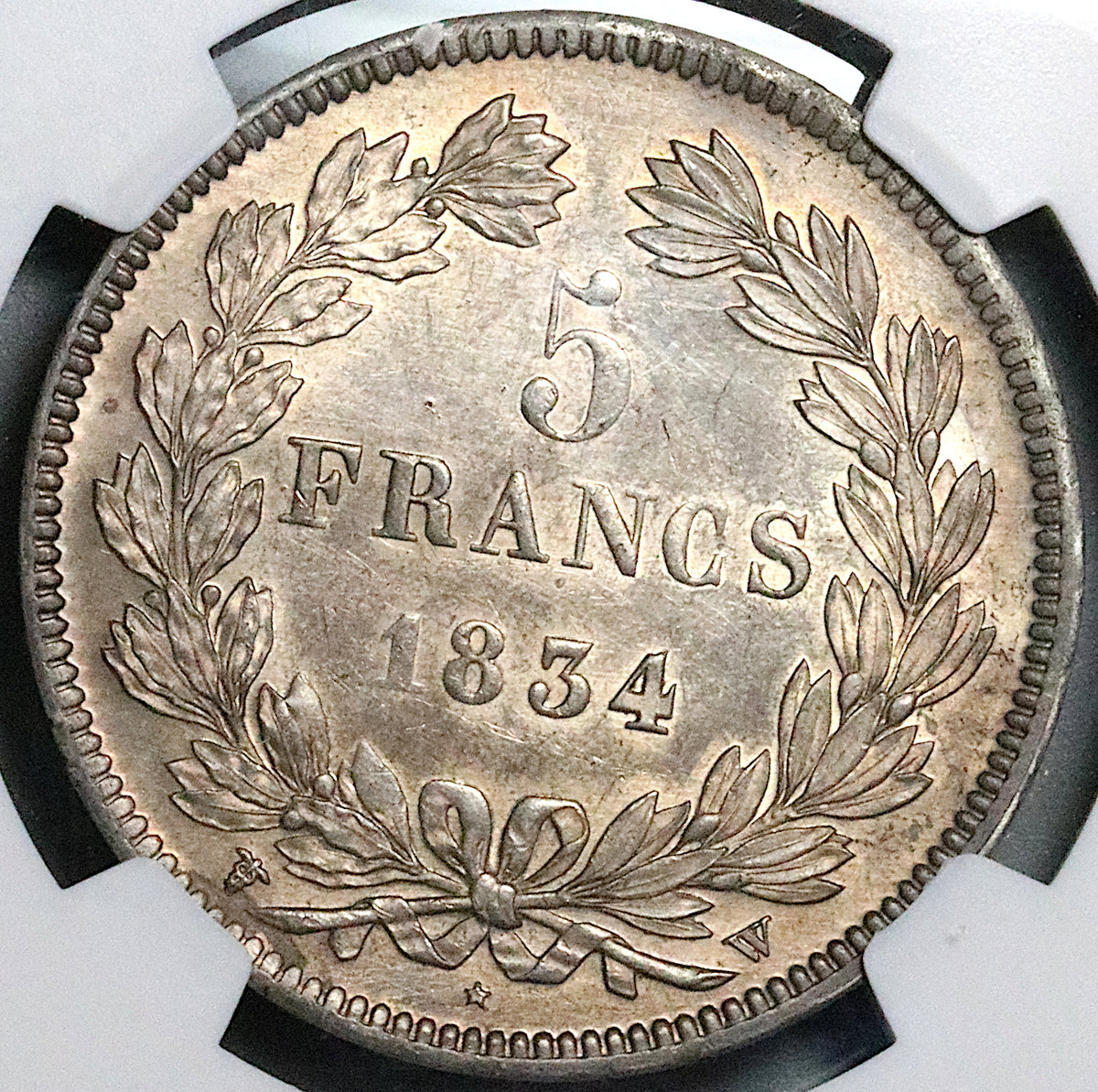 1834-W NGC MS 62 France 5 Francs Louis Philippe I Lille Silver Coin  (23102701C)