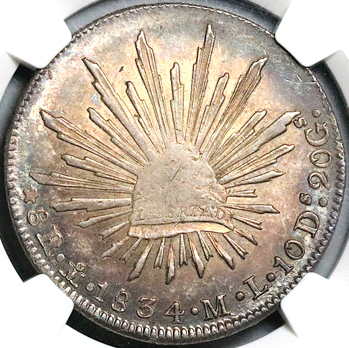 1834-Mo NGC MS 63 Mexico 8 Reales Cap Rays Rare Silver Coin POP 3 