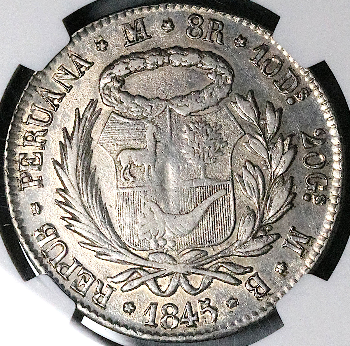 1845 NGC XF 45 Peru LIMA 8 Reales Standing Liberty Silver Coin (23060603C)