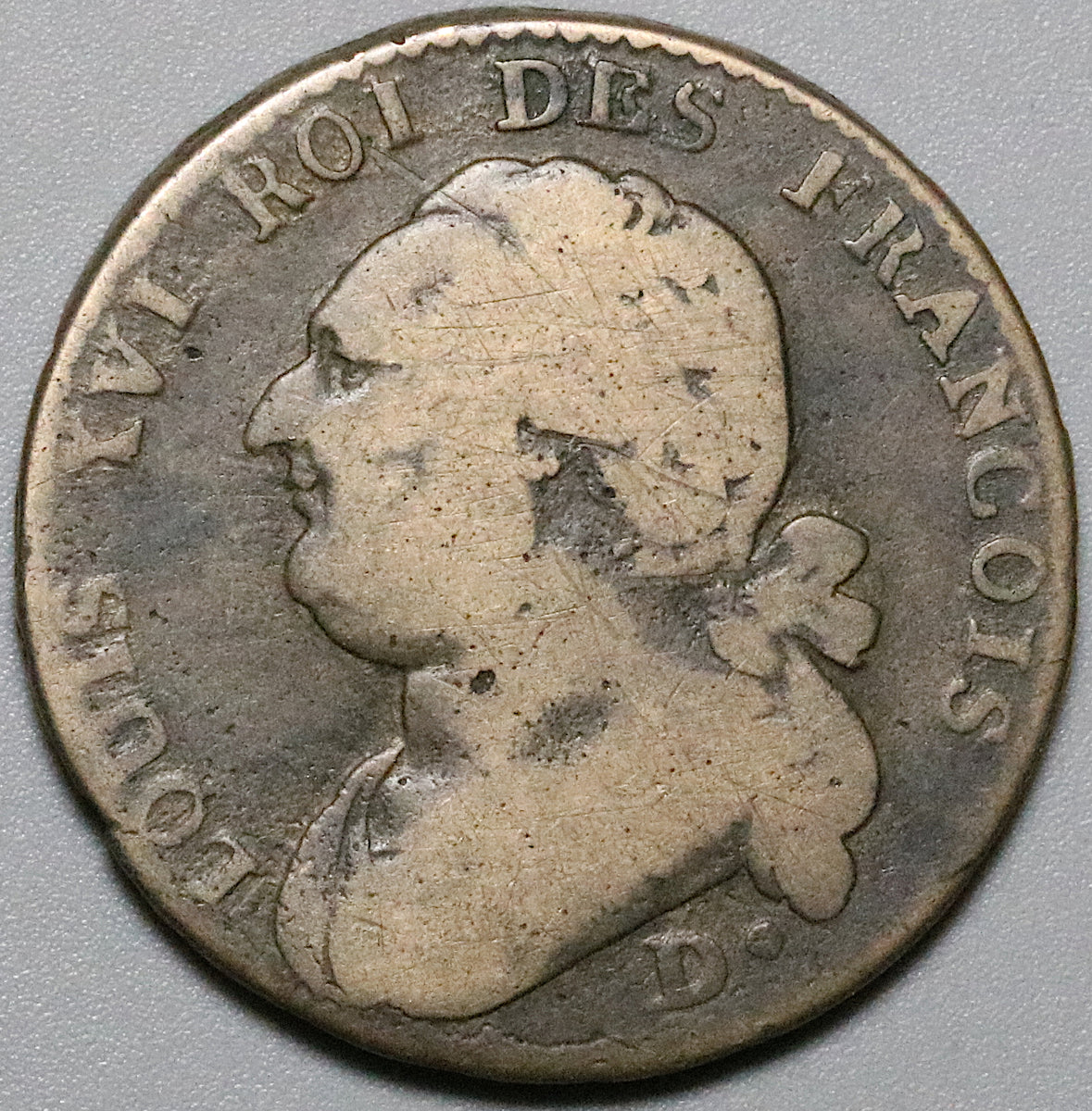  1790s France 12 Deniers coin pendant French king Louis