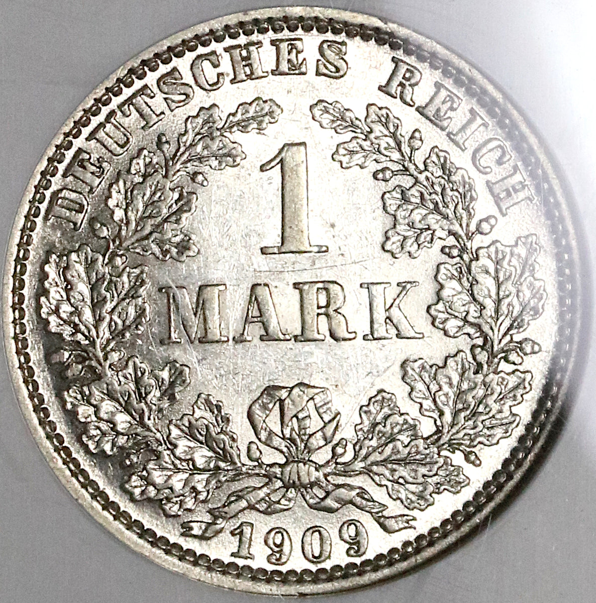 1909-E NGC AU 58 Germany 1 Mark Rare Muldenhutten Kaiser Reich Silver Coin  POP 3/1 (22092201C)