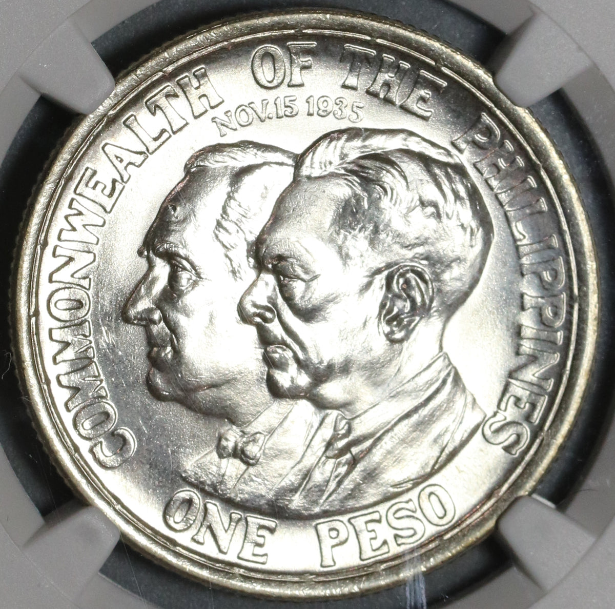 1936 NGC MS 65 Philippines Roosevelt Quezon 1 Peso Silver Commonwealth  Commemorative Coin (20011402C)