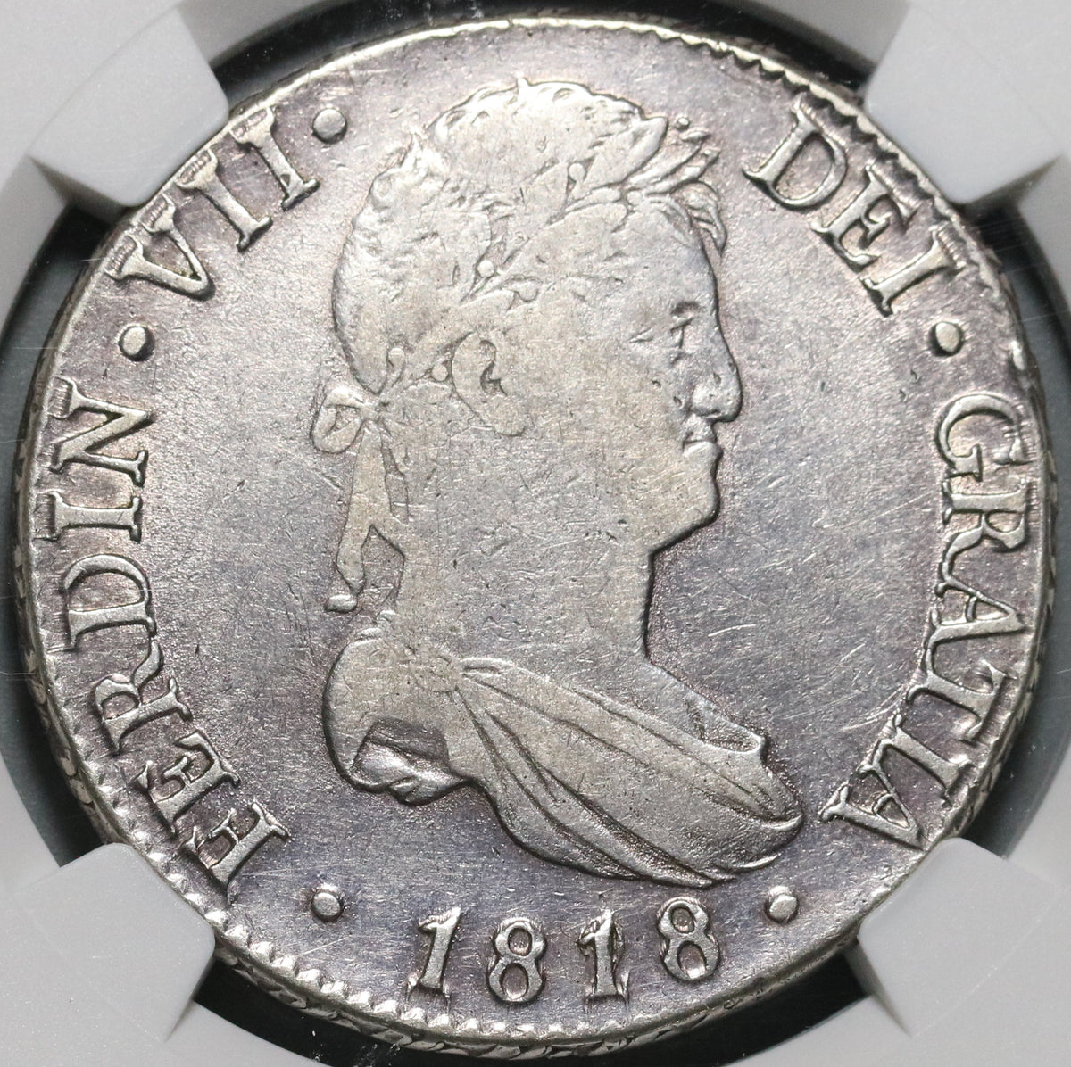 1818/28-M NGC VF 25 Spain 8 Reales Rare Date Error Silver Coin POP 