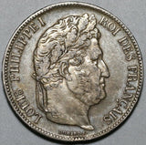 1842-BB France 5 Francs AU Louis Philippe I Silver Strasbourg Mint Coin (24042114R)