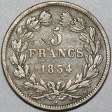 1834-M France 5 francs Louis Philippe VF Toulouse Mint Silver Coin (23112504R)