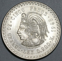 1948 Mexico 5 Pesos Cuauhtémoc Aztec Emperor UNC 0.87 oz asw Coin (23113005R)