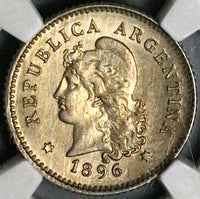 1896 NGC MS 62 Argentina 10 Centavos Rare Key Liberty Head Coin POP 2/2 (23053102C)