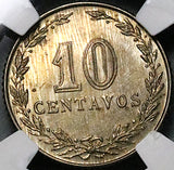 1896 NGC MS 62 Argentina 10 Centavos Rare Key Liberty Head Coin POP 2/2 (23053102C)