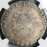 1813 NGC VF 30 Argentina 4 Reales Sunface Rio Plata Rare Silver Coin (24051201C)