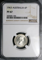 1961 NGC PF 67 Australia 6 Pence Gem Proof Elizabeth II Silver Coin POP 8/1 (25012901C)