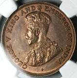 1916-H NGC MS 66 British Honduras 1 Cent George V Britain Coin POP 1/0 (25031301C)