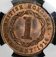 1916-H NGC MS 66 British Honduras 1 Cent George V Britain Coin POP 1/0 (25031301C)