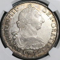 1779 NGC AU 53 Bolivia 8 Reales Charles III Spain Colonial Silver Coin (24112103D)