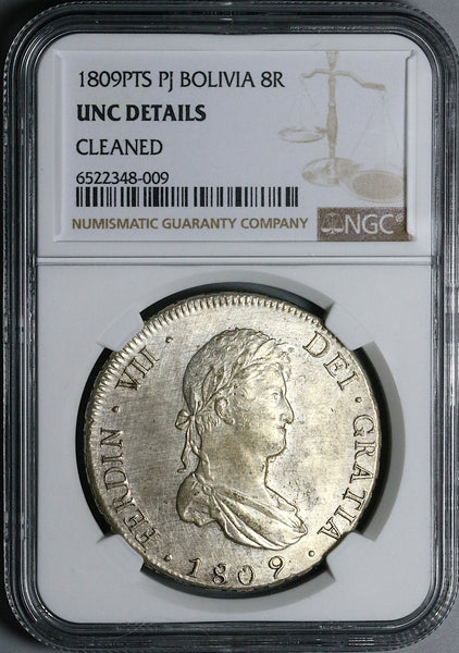 1809 NGC UNC Bolivia Ferdinand VII 8 Reales Spain Colonial Coin