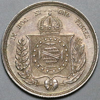 1861 Brazil 500 Reis AU Emperor Pedro II Silver Coin (25021604R)