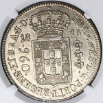 1815-R NGC MS 61 Brazil 960 Reis Overstruck Mexico 8 Reales Coin (25012104C)