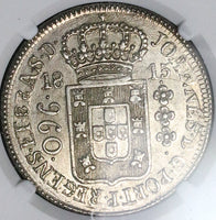 1815-R NGC MS 61 Brazil 960 Reis Overstruck Mexico 8 Reales Coin (25012104C)