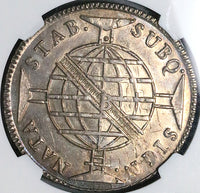 1816-B NGC MS 61 Brazil 960 Reis Overstruck Peru 8 Reales 1802 Coin (24063002C)