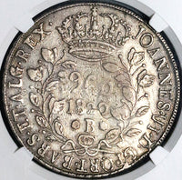 1820-B NGC AU Brazil 960 Reis Overstruck Mexico 8 Reales 1809 BARS Mint Error Coin (24102302D)