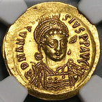 498 NGC Ch AU Byzantine Empire Anastasius AV Gold Solidus Victory Coin (24061102D)