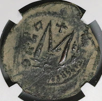 584 NGC Maurice Tiberius Byzantine Empire Follis Over Struck Year 3 (24070703C)