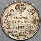 1910 Canada Edward VII 5 Cents AU Pointed Leaves Sterling Silver Coin (23101301R)