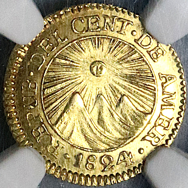1824-NG NGC MS 63 Central American Republic 1/2 Escudo Guatemala Gold Coin POP 8/4 (24041701D)