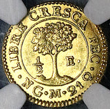 1824-NG NGC MS 63 Central American Republic 1/2 Escudo Guatemala Gold Coin POP 8/4 (24041701D)