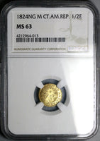 1824-NG NGC MS 63 Central American Republic 1/2 Escudo Guatemala Gold Coin POP 8/4 (24041701D)