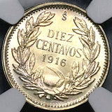 1916 NGC MS 66 Chile 10 Centavos Condor Bird Santiago Mint Silver Coin POP 3/0 (24102301D