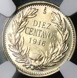 1916 NGC MS 66 Chile 10 Centavos Condor Bird Santiago Mint Silver Coin POP 3/0 (24102301D