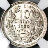 1939 NGC MS 65 Chile 10 Centavos Condor Bird Santiago Mint State Coin (24112706C