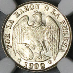 1892/82 NGC MS 66 Chile 1/2 Decimo Condor Bird Santiago Overdate Gem Silver Coin (24102802D)