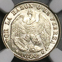 1892/82 NGC MS 66 Chile 1/2 Decimo Condor Bird Santiago Overdate Gem Silver Coin (24102802D)