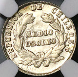 1892/82 NGC MS 66 Chile 1/2 Decimo Condor Bird Santiago Overdate Gem Silver Coin (24102802D)