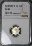 1892/82 NGC MS 66 Chile 1/2 Decimo Condor Bird Santiago Overdate Gem Silver Coin (24102802D)