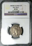 1834-So NGC XF 45 Chile 2 Reales Condor Bird Silver Coin (25030301C)