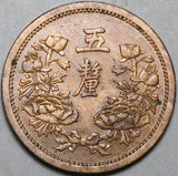 36 Manchukuo 5 Li KT3 AU China Japan Puppet State Key Date Coin (24061504R)