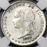 1884 NGC AU 58 Colombia 50 Centavos Bogota SIlver Liberty Head Coin (24071403C)