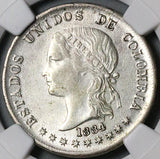 1884 NGC AU 58 Colombia 50 Centavos Bogota SIlver Liberty Head Coin (24071403C)