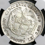 1884 NGC AU 58 Colombia 50 Centavos Bogota SIlver Liberty Head Coin (24071403C)