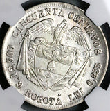 1884 NGC AU 58 Colombia 50 Centavos Bogota SIlver Liberty Head Coin (24071403C)