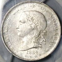 1884 PCGS MS 62 Colombia 5 Decimos Medellin 50 Centavos Silver Coin POP 2/1 (24092902C)