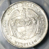 1884 PCGS MS 62 Colombia 5 Decimos Medellin 50 Centavos Silver Coin POP 2/1 (24092902C)