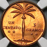 1957 NGC MS 64 Dominican Republic 1 Centavo Palm Tree RED Brown Coin (24062203C)