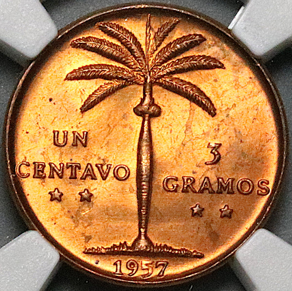 1957 NGC MS 64 Dominican Republic 1 Centavo Palm Tree RED Brown Coin (24062203C)