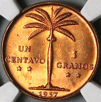 1957 NGC MS 64 Dominican Republic 1 Centavo Palm Tree RED Brown Coin (24062203C)