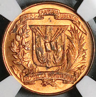 1957 NGC MS 64 Dominican Republic 1 Centavo Palm Tree RED Brown Coin (24062203C)