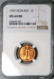 1957 NGC MS 64 Dominican Republic 1 Centavo Palm Tree RED Brown Coin (24062203C)