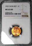 1957 NGC MS 65 Dominican Republic 1 Centavo Palm Tree RED Coin Coin (24062204C)